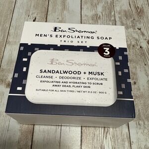 Ben Sherman Sandalwood + Musk Exfoliating & Hydrating Bar Soap 10.5 oz 3 Pack